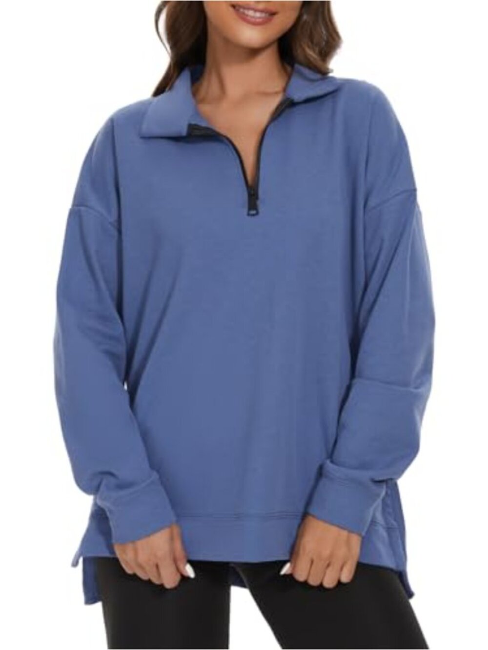 Women's Loose Quarter Zip Sweatshirt Batwing Long Sleeve Casual Pullover Top